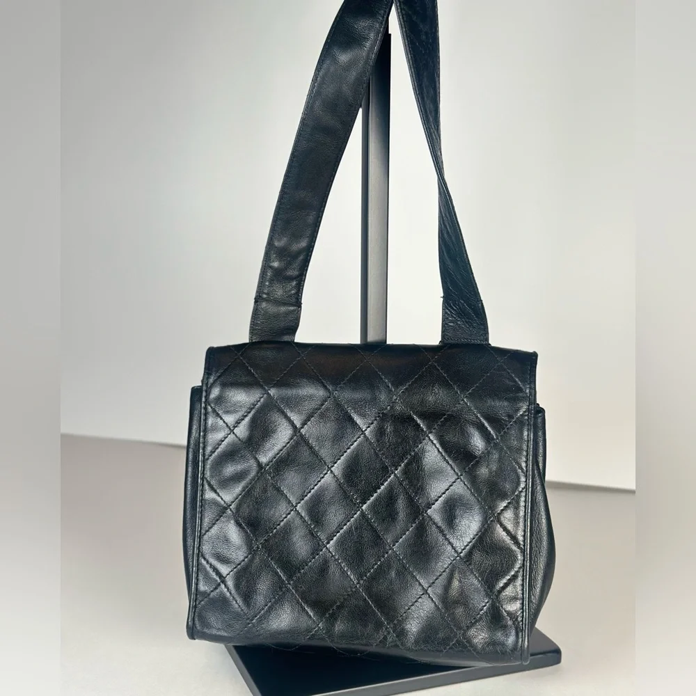 Authentic CHANEL Black Quilted Leather Crossbody Vintage